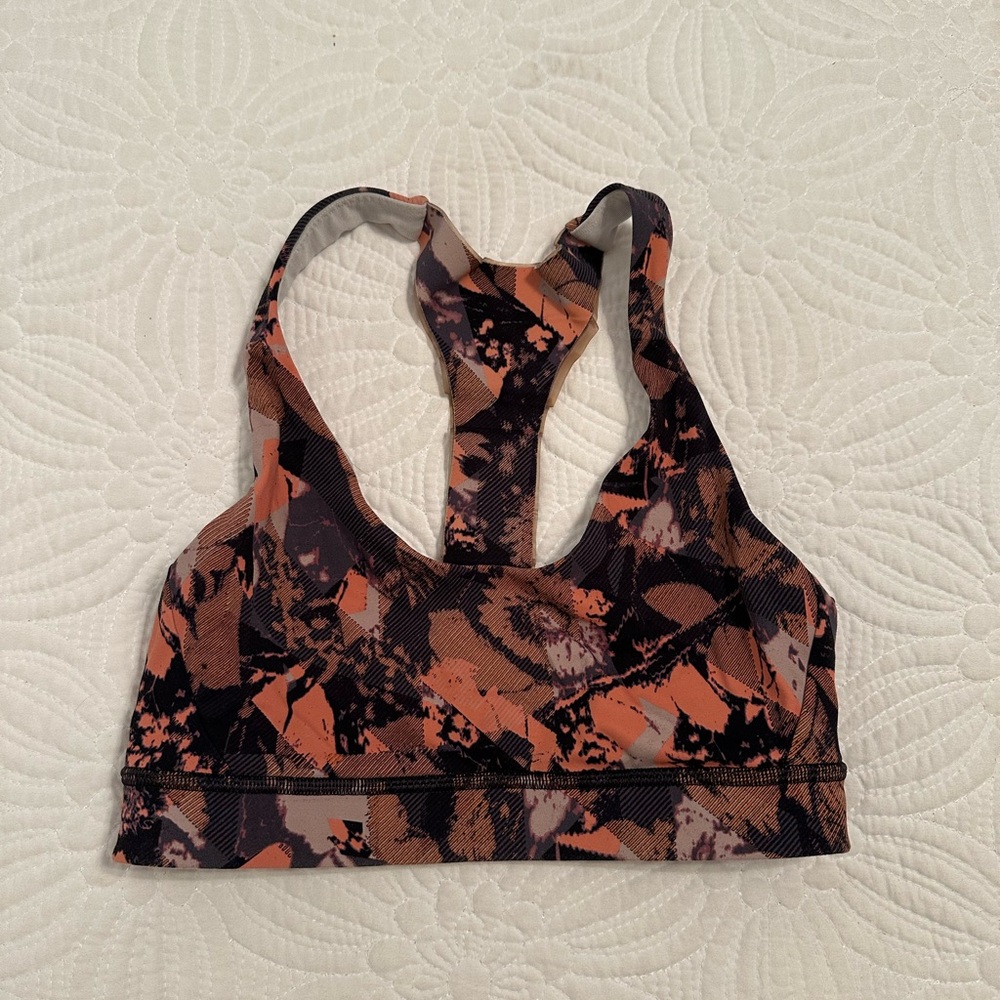 Lululemon Athletica Black and Orange Patterned Sports Bra